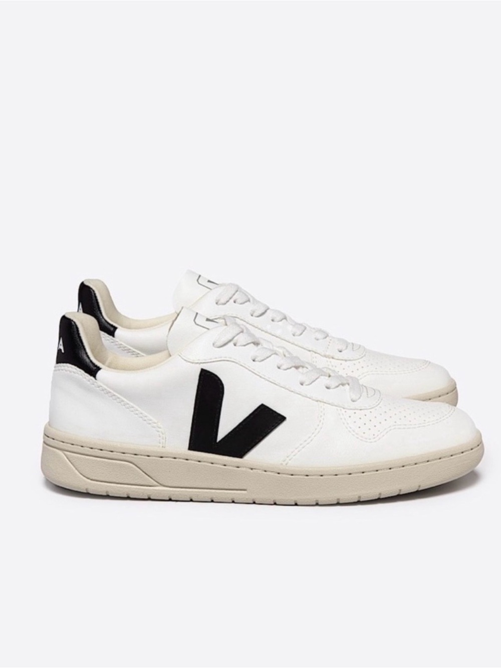 Veja White Low-Top Sneakers with Black V Logo